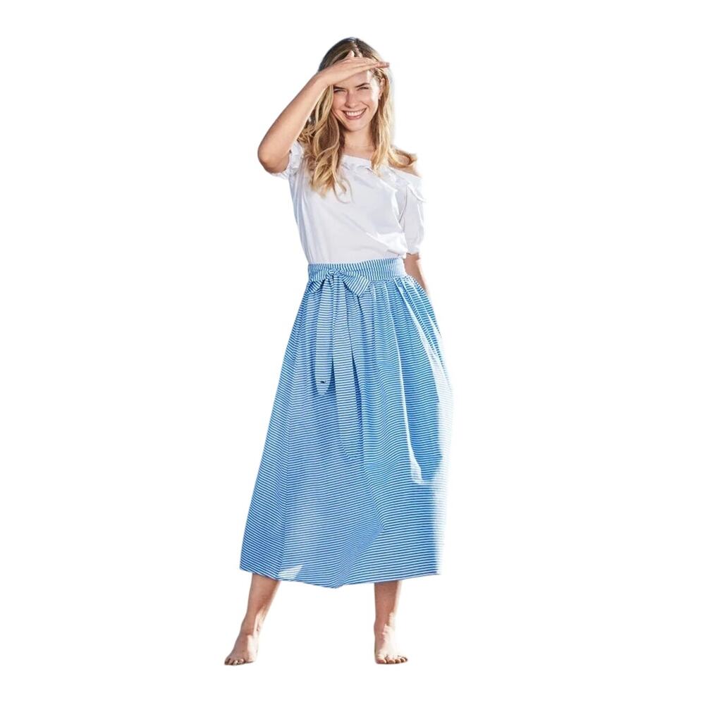 Vineyard Vines M chambray striped preppy long elastic waist skirt w/ tie preppy